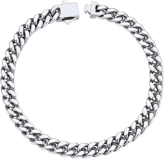 ChainsHouse Stainless Steel Cuban Link Bracelet for Men, 5mm/7mm/9mm/12mm Width, 7.5"/8.3"/9" Length, Black/18K Gold Plated Chain Wrist Bracelets for Men, with Gift Box