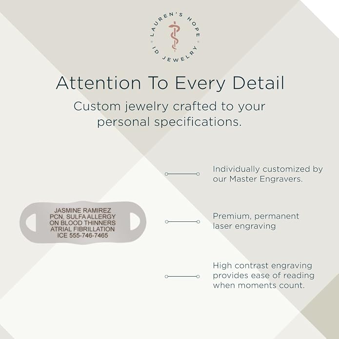 Lauren's Hope Beaded Stretch Medical ID Bracelet in Mixed Metal Tone, Rose Gold, Gold and Silver, Custom Engraved Medical ID Bracelets for Women