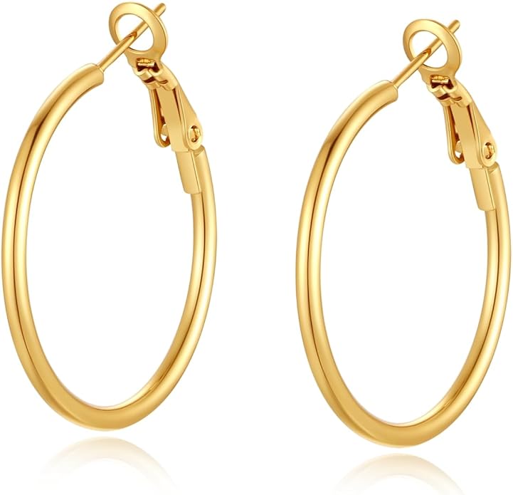 4 Pairs Silver Gold Hoop Earrings for Women | 14K Gold Plated Hoop Earrings Set Hypoallergenic Earring Lightweight Dangle Earrings Set