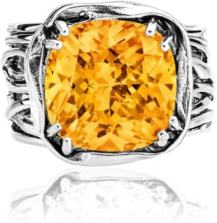 JEAN RACHEL JEWELRY 925 Sterling Silver Ring - Wrap Vintage Design with Cushion Shaped Cubic Zirconia - Hypoallergenic, Lead & Nickel Free - Artisan Handcrafted Statement Rings for Women