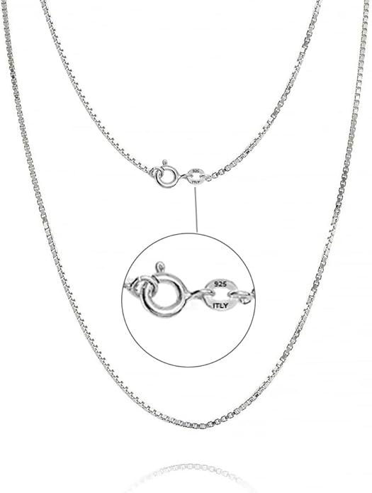 LeCalla 925 Sterling Silver Italian 0.08 MM, 1 MM, 2 MM Box Chain Necklace for Women Men with Spring Ring Clasp, Made in Italy (16, 18, 20, 22, 24 Inches)