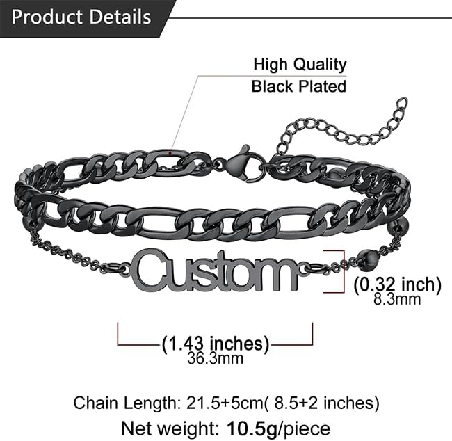 U7 Custom Layered Ankle Bracelets for Women Stainless Steel Bead/Cuban/Figaro/Rope/Wheat Chain Anklet Waterproof Anklet Jewelry for Beach Vacation