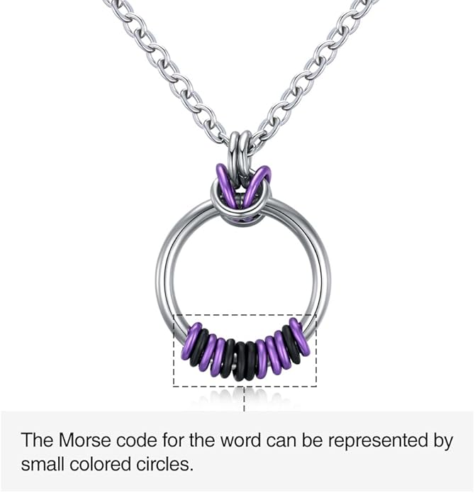 callie Personalized Morse Code Necklace - Custom Message Text on Anodized Circle Collars, Stainless Steel Morris Code Necklace, Birthday Anniversary Jewelry Gifts for Women