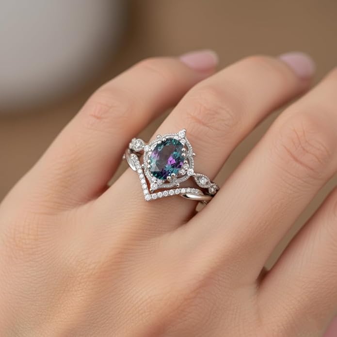 Oval Cut Vintage Gemstone Engagement Rings set for Women S925 Sterling Silver/10K/14K/18K Gold Birthstone Promise Anniversary Bridal Set Ring for her