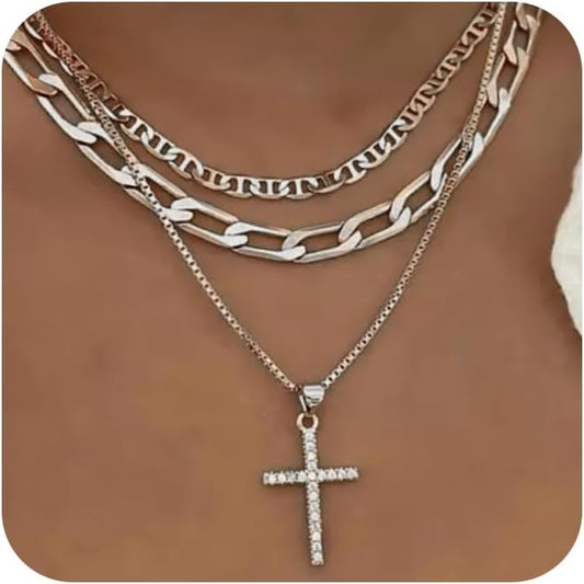 Gold/Silver Layered Necklaces for Women,Dainty 14k Gold Plated Stackable Choker Necklaces for Women,Trendy Layering Coin Chain Pendant Jewelry Set Gifts