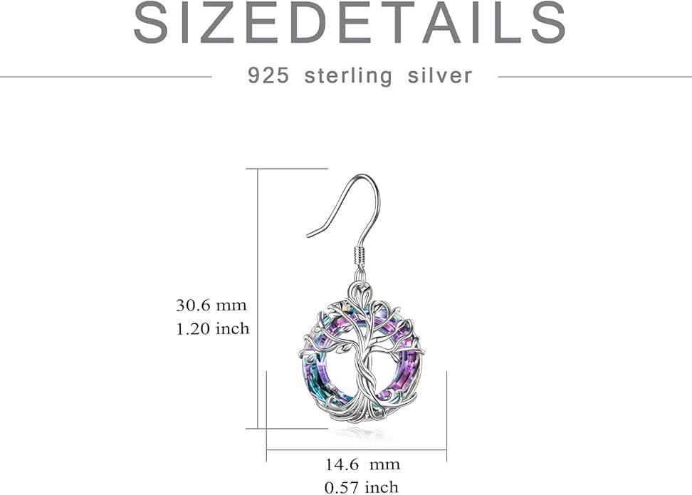 TOUPOP Tree of Life Earrings 925 Sterling Silver Family Tree Dangle Drop Earrings Crystal Jewelry Birthday Christmas Gifts for Women Her