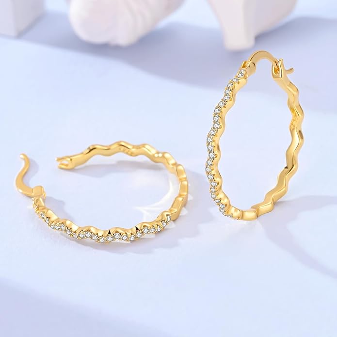 NARMO 925 Sterling Silver Hoop Earrings for Women Hypoallergenic Lightweight Simple Huggie Hoop Earrings Twisted Hoop Earrings Colorful Cubic Zirconia Hoop Earrings Rainbow Hoop Earrings