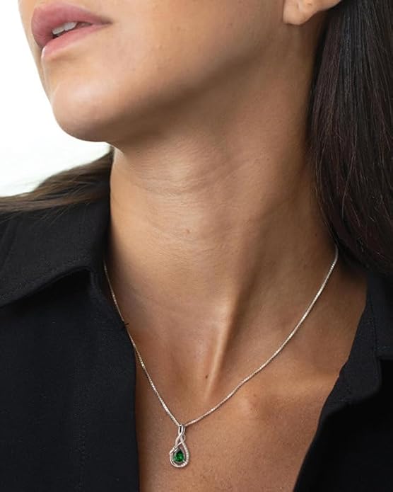 STARCHENIE 925 Sterling Silver Necklace Dangle Earrings for Women Infinity Twisted Teardrop Pendant May Birthstone Created Emerald Jewelry Set