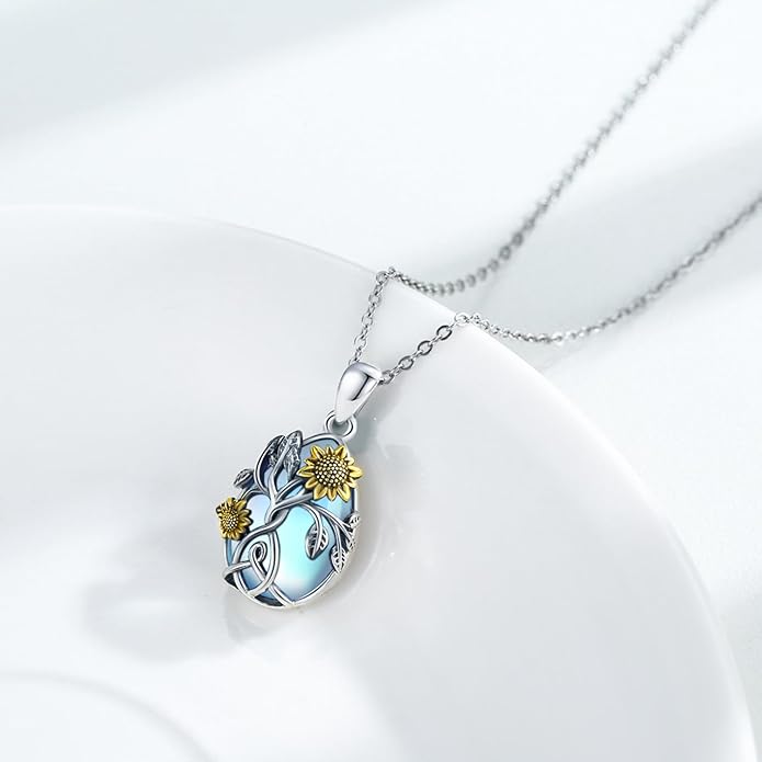 CHENGHONG Sunflower Necklace 925 Sterling Silver Tree of Life Necklace Daisy/Rose/Sunflower Pendant Necklace Sunflower Jewelry Gifts for Women Mom