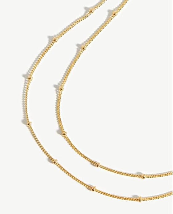 14K Gold Necklace for Women, Womens Dainty Chain Necklace Plated Shining Dots Satellite Choker Box Chain, Women Layering Necklaces