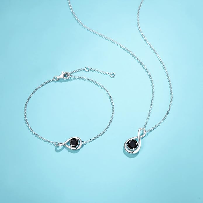 FANCIME Love Bracelet 925 Sterling Silver Infinity Birthstone Bracelets for Women Fine Jewelry Birthday Christmas Gifts for Her Mom Wife, Chain Length 6.7"+1.2" Extend