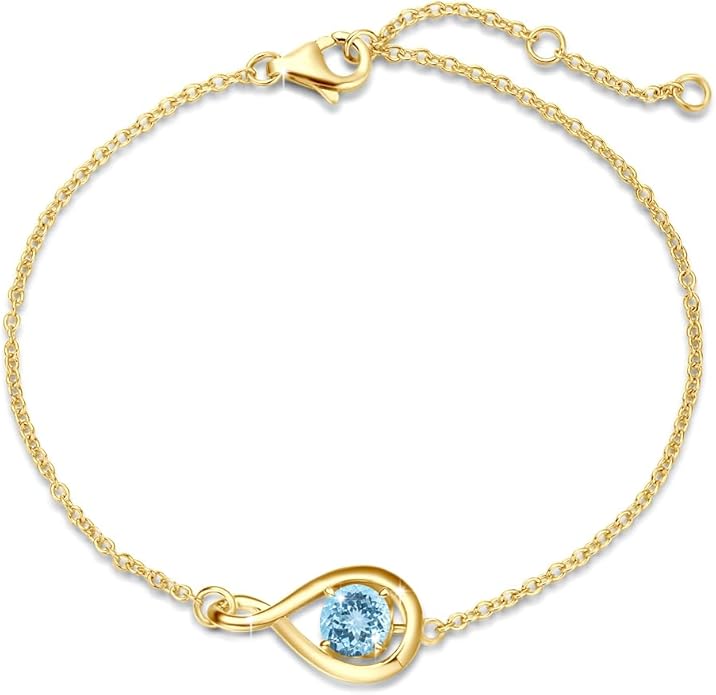 FANCIME Love Bracelet 925 Sterling Silver Infinity Birthstone Bracelets for Women Fine Jewelry Birthday Christmas Gifts for Her Mom Wife, Chain Length 6.7"+1.2" Extend
