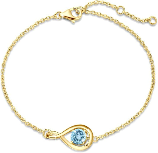 FANCIME Love Bracelet 925 Sterling Silver Infinity Birthstone Bracelets for Women Fine Jewelry Birthday Christmas Gifts for Her Mom Wife, Chain Length 6.7"+1.2" Extend