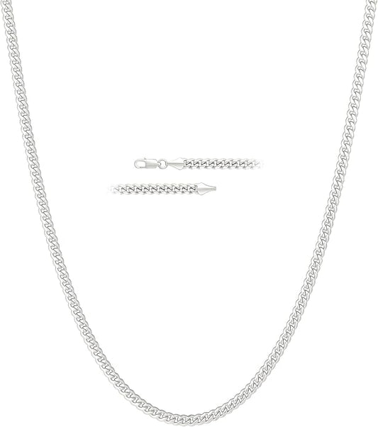 KRKC&CO Silver Cuban Link Chain for Men, Gift for Him Husband Dad, 925 Sterling / 24K Gold Plated and 316l Stainless Steel Base, 3/5mm Miami Necklace Jewelrys, Cadena de Plata