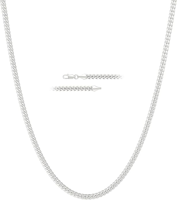 KRKC&CO Silver Cuban Link Chain for Men, Gift for Him Husband Dad, 925 Sterling / 24K Gold Plated and 316l Stainless Steel Base, 3/5mm Miami Necklace Jewelrys, Cadena de Plata