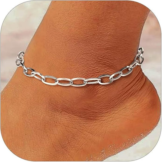 PROSTEEL Stainless Steel Chain Anklets for Women, Silver/Gold Tone, Ankle Bracelets Hypoallergenic, 8-10.5 Inch Adjustable, Come with Box