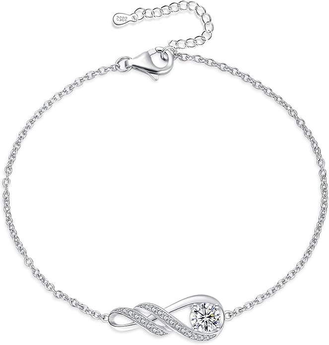 Birthstone Bracelets for Women 925 Sterling Silver Created Gemstone Bracelet Infinity Pendant Jewelry for Her, 6.7"+1.2"