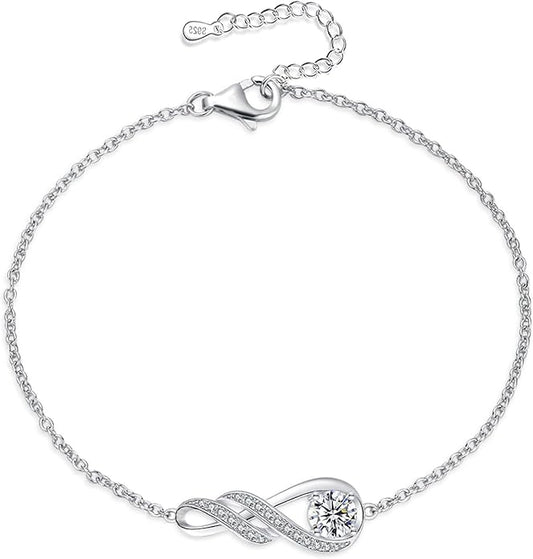Birthstone Bracelets for Women 925 Sterling Silver Created Gemstone Bracelet Infinity Pendant Jewelry for Her, 6.7"+1.2"