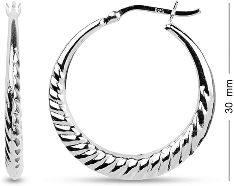 LeCalla 925 Sterling Silver Shrimp Classic Diamond-Cut Light-Weight Hoop Earrings for Women