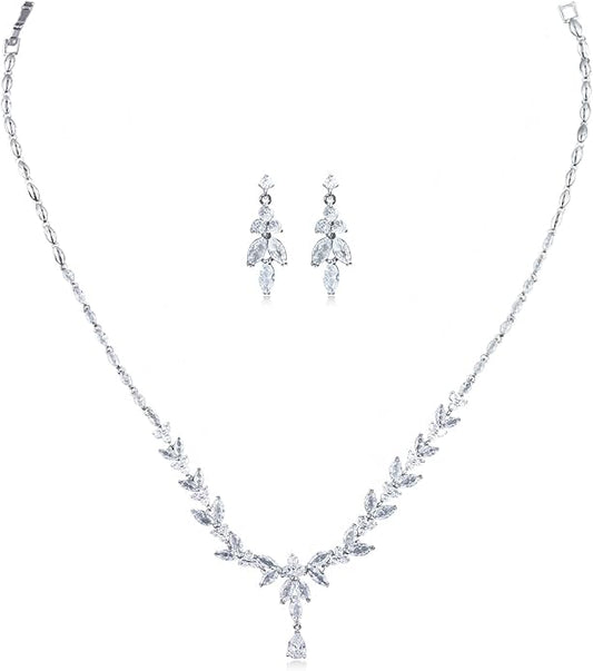 Women Jewelry Set Silver Plated Necklace Earrings Set Bridal Wedding Jewelry Bling Cubic Zirconia Choker Crystal party Jewelry Accessories for Women
