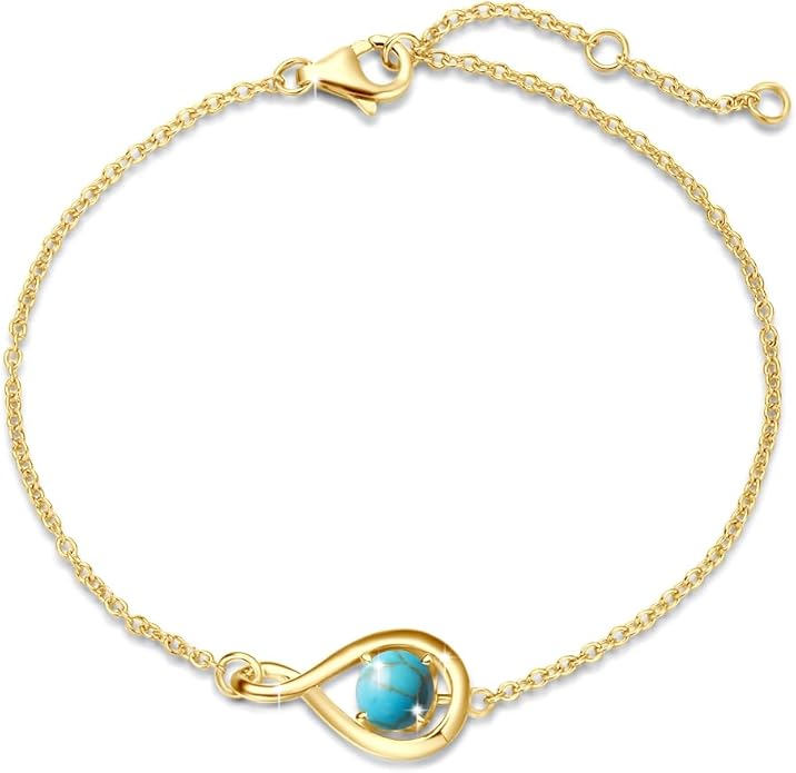FANCIME Love Bracelet 925 Sterling Silver Infinity Birthstone Bracelets for Women Fine Jewelry Birthday Christmas Gifts for Her Mom Wife, Chain Length 6.7"+1.2" Extend