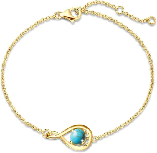 FANCIME Love Bracelet 925 Sterling Silver Infinity Birthstone Bracelets for Women Fine Jewelry Birthday Christmas Gifts for Her Mom Wife, Chain Length 6.7"+1.2" Extend