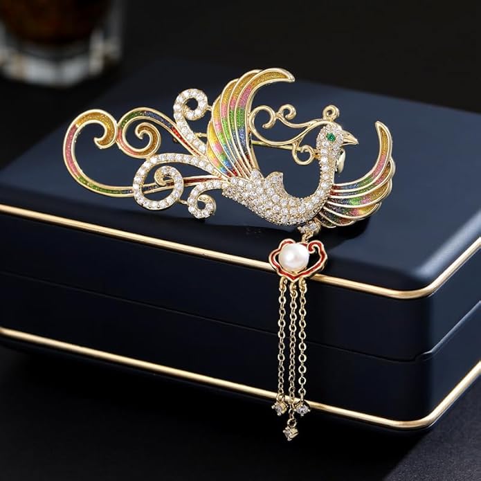 Exquisite 14K Gold Phoenix Brooch for Women, Inlaid with Moissanite and Premium Gemstones, Ideal Luxury Gift for Holidays and Special Occasions