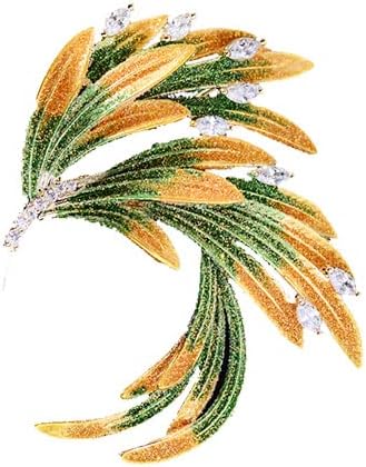 14K Gold Phoenix Tail Feather Brooch, Sparkling Moissanite Enamel Brooch - Beautiful Brooch Jewelry Gift