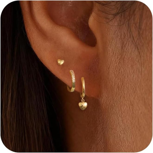 Gold Plated Earrings for Women, 14k Gold Plated Earring Stack Hypoallergenic Pearl Drop Earring Dainty Earrings for Women Trendy Cute Small Huggie Hoop Earring Fashion Womens Jewelry