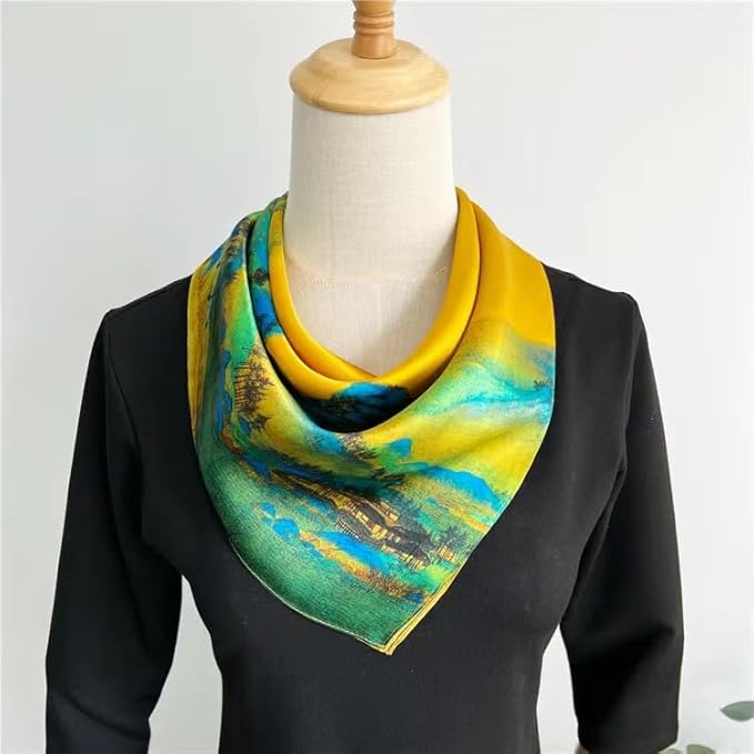 ANDANTINO 100% Mulberry Silk Square Scarf for Hair-25.6" X25.6'' Women Men Natural Silk Neckerchief Digital Printed Headscarf