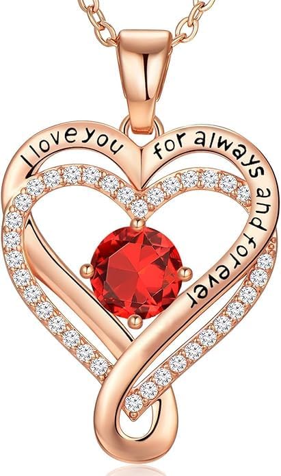Birthstone Infinity Heart Necklace for Women Wife Girlfriend Mom Daughter Gifts S925 Silver Jewelry For Anniversary Rose Gold Gifts For Birthday Christmas Mothers Valentines Day