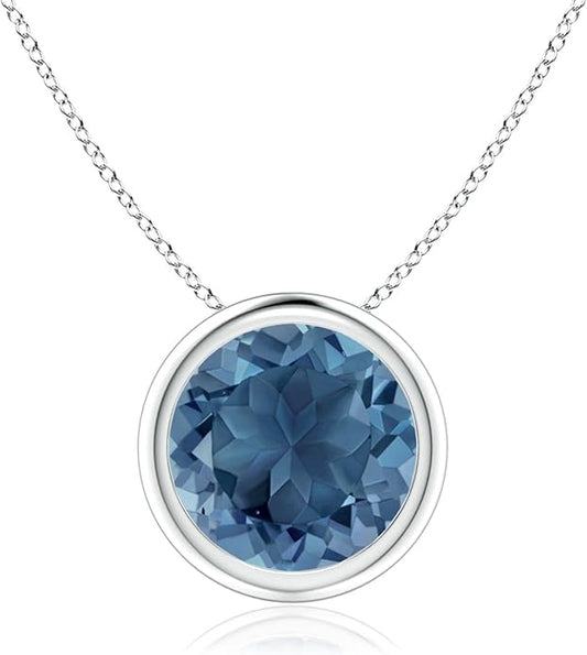 Angara Natural London Blue Topaz Solitaire Pendant for Women | Round Blue Topaz Solitaire Pendant Necklace in 14K Solid Gold/Silver/Platinum | December Birthday, Gemstone Jewellery Gift