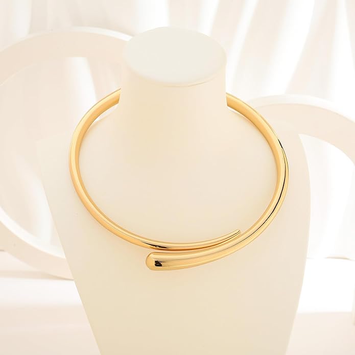 Chunky Collar Necklaces for Women Bold Gold Silver Teardrop Choker Necklace Open Cuff Necklace Fashion Statement Necklaces