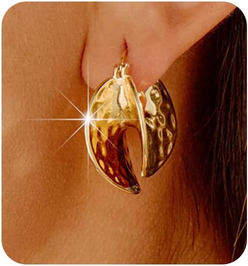 YUJIE Gold Plated Hoop Earrings for Women Brass Earring Chunky Statement Jewelry