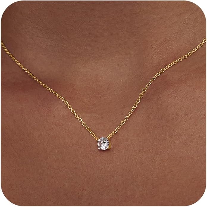 Diamond Pendant Necklace for Women, Dainty Gold Necklace 18k Gold Plated Paperclip Choker Necklaces Cute Open Oval Necklaces Simple Gold Necklace Jewelry Gifts for Women Trendy