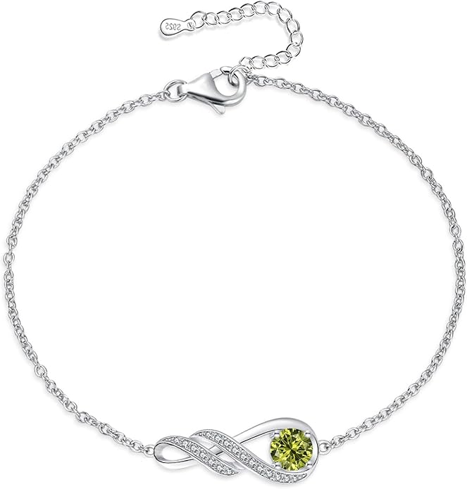 Birthstone Bracelets for Women 925 Sterling Silver Created Gemstone Bracelet Infinity Pendant Jewelry for Her, 6.7"+1.2"