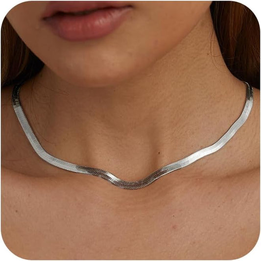 CHESKY Gold Necklace for Women-14K Gold Plated/Sterling Silver Plated Snake Chain Necklace Dainty Simple Chunky Herringbone Necklace Choker Necklaces Jewelry for Women