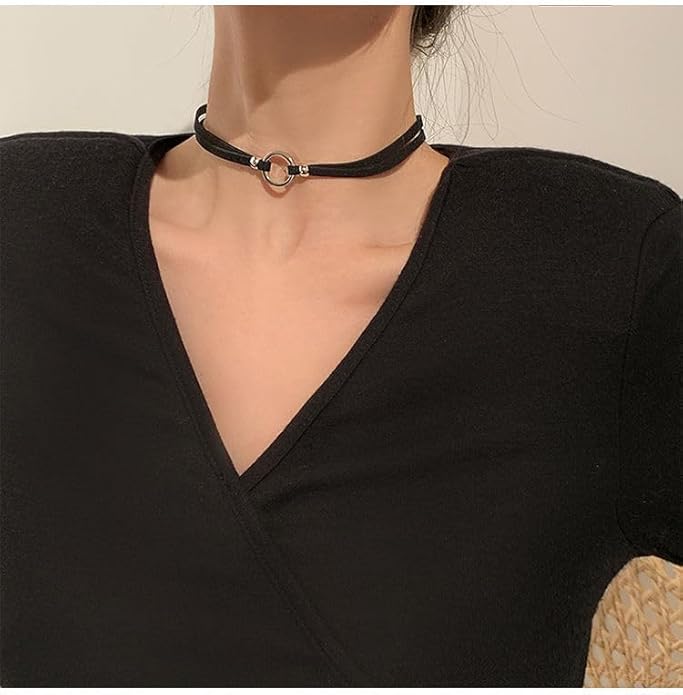 Sora Tuki Black Choker Necklace for Women 1cm-3cm Wide Velvet Leather Lace Chocker Tattoo Collar 90s Goth Jewelry