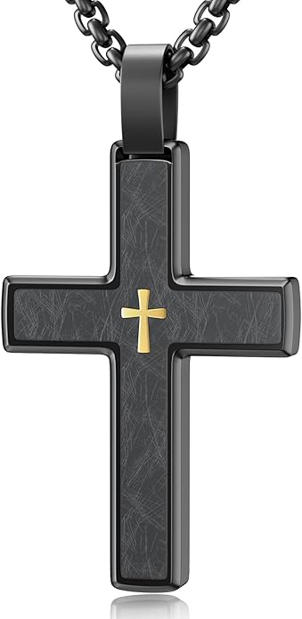 OOTDSE Cross Necklace for Men and Women 304L Stainless Steel Durable Snag-Free Box Chain Christian Jewelry Gift for Dad/Wife/Husband/Son/Loves/Friends on Easter/Birthday/Father's Day