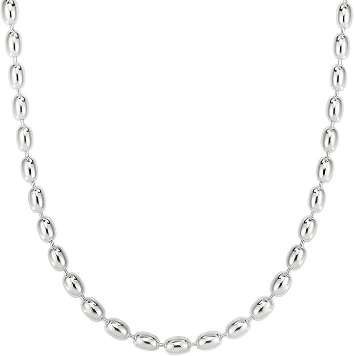 Savlano 925 Sterling Silver Oval Rice Bead Strand Chain Necklace For Women - Made in Italy Comes With a Gift Box