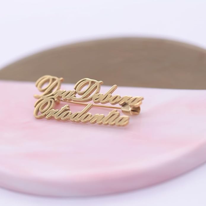 YHLISO Personalized Customize Double Names Stainless Steel Brooch Pin Custom Logo Gold Name Badges Products for Women Jewelry