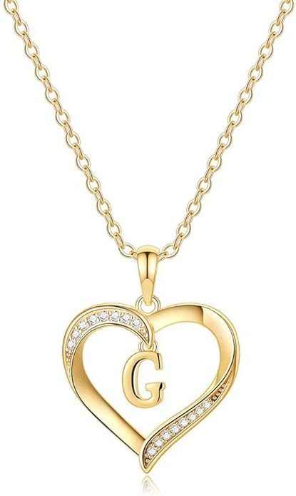 Heart Initial Necklace for Women, 14K Gold Plated Cubic Zirconia Heart Pendant Necklace, Dainty Initial Charm Necklace Letter A to Z Initial Jewelry for Women Girls