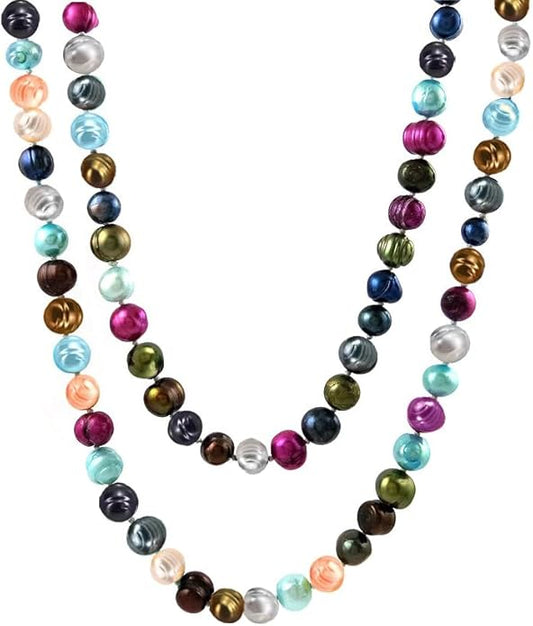 Savlano 7-8MM Cultured Freshwater Baroque Natural Pearl Bead Necklace- 36”-inch Long Single Strand Pearl Necklace, For Women Comes with Gift Box