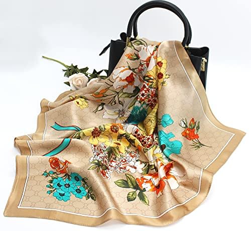 ANDANTINO 100% Mulberry Silk Square Scarf for Hair-25.6" X25.6'' Women Men Natural Silk Neckerchief Digital Printed Headscarf