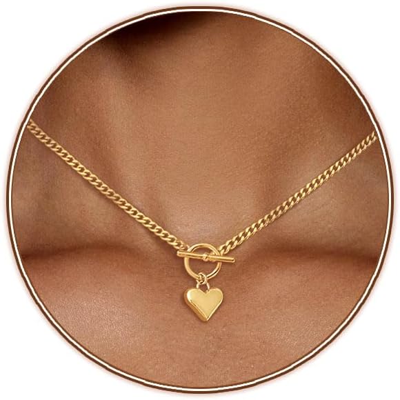 Zeffy Cute Heart Necklace 18k Gold/Silver Plated Tiny Heart Pendant Choker Necklaces Gold Love Heart Chain Necklace for Women Dainty Gold Jewelry Valentines Day Gifts for Women Girls Teen Girls