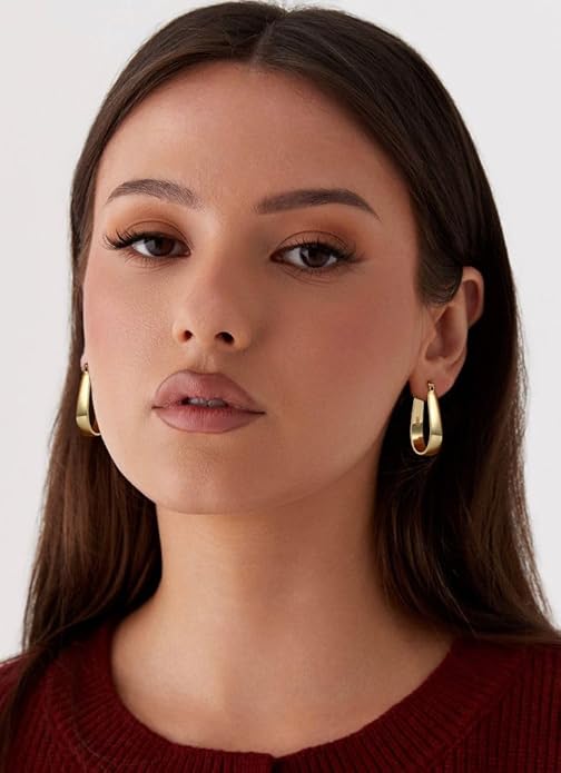 Sterling Silver Hoop Earrings for Women Large Oval Hoop Earrings Lightweight Big Gold Hoops Earrings Hypoallergenic 14K Gold Plated Hoops Earrings Non Tarnish Jewelry Gifts 20/30/40mm