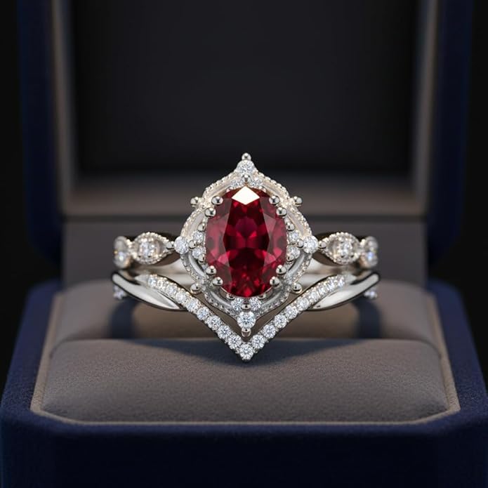 Oval Cut Vintage Gemstone Engagement Rings set for Women S925 Sterling Silver/10K/14K/18K Gold Birthstone Promise Anniversary Bridal Set Ring for her