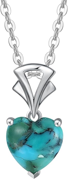 AGVANA Christmas Gifts 14K White Gold Gemstone Pendant with Sterling Silver Chain 8mm Heart Birthstone Necklace for Women Fine Jewelry Anniversary Birthday Gifts for Women Mom Wife Girlfriend Her