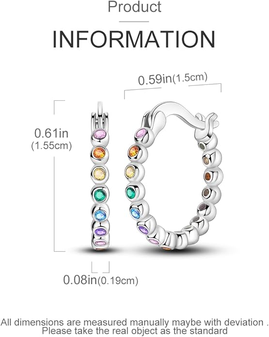 NARMO 925 Sterling Silver Hoop Earrings for Women Hypoallergenic Lightweight Simple Huggie Hoop Earrings Twisted Hoop Earrings Colorful Cubic Zirconia Hoop Earrings Rainbow Hoop Earrings