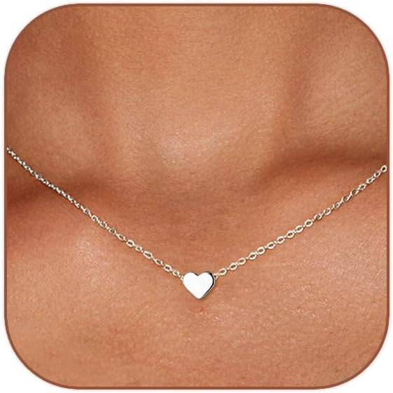 Cute Heart Necklace Dainty 18k Gold Plated Tiny Heart Pendant Choker Necklaces Small Gold Love Open Heart Chain Necklace for Women Simple Gold Necklace for Women Trendy Jewelry
